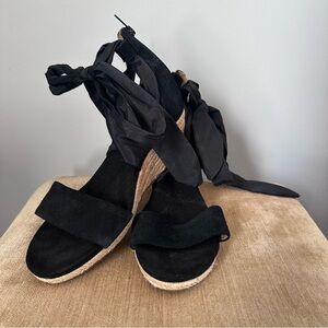 UGG Black Espadrille Ankle-Wrap Platform Sandals * Arch Support
